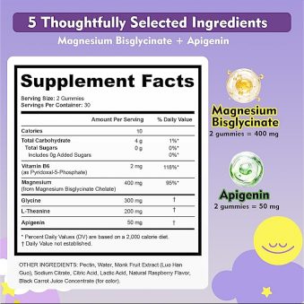 Magnesium Bisglycinate supplement facts panel listing ingredients and serving size