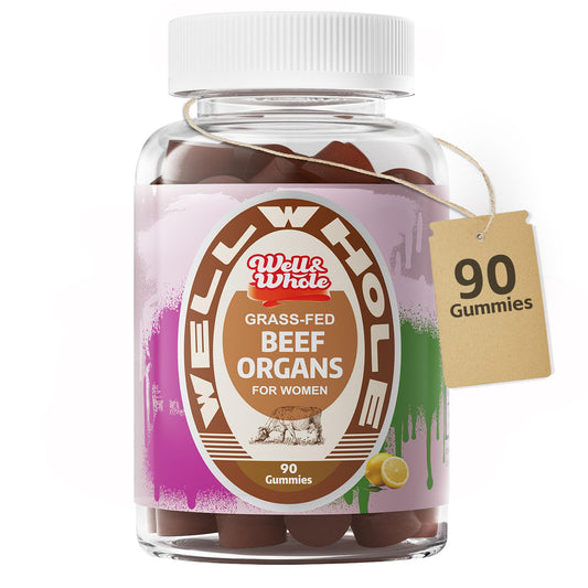 Beef Organ for Women gummies in a glass jar on a dim evening table, ShopWellWhole night ritual