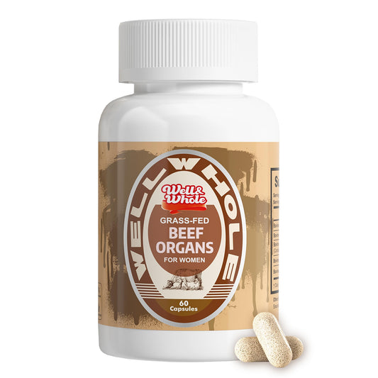 Beef Organ Capsules capsules in a glass jar on a dim evening table, ShopWellWhole night ritual