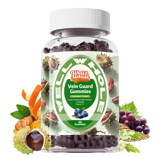 Horse Chestnut gummies in a glass jar on a dim evening table, ShopWellWhole night ritual