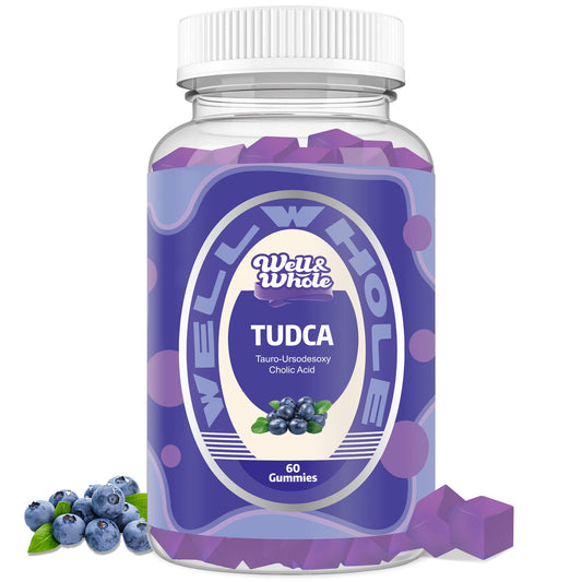 TUDCA & Milk Thistle gummies in a glass jar on a dim evening table, ShopWellWhole night ritual