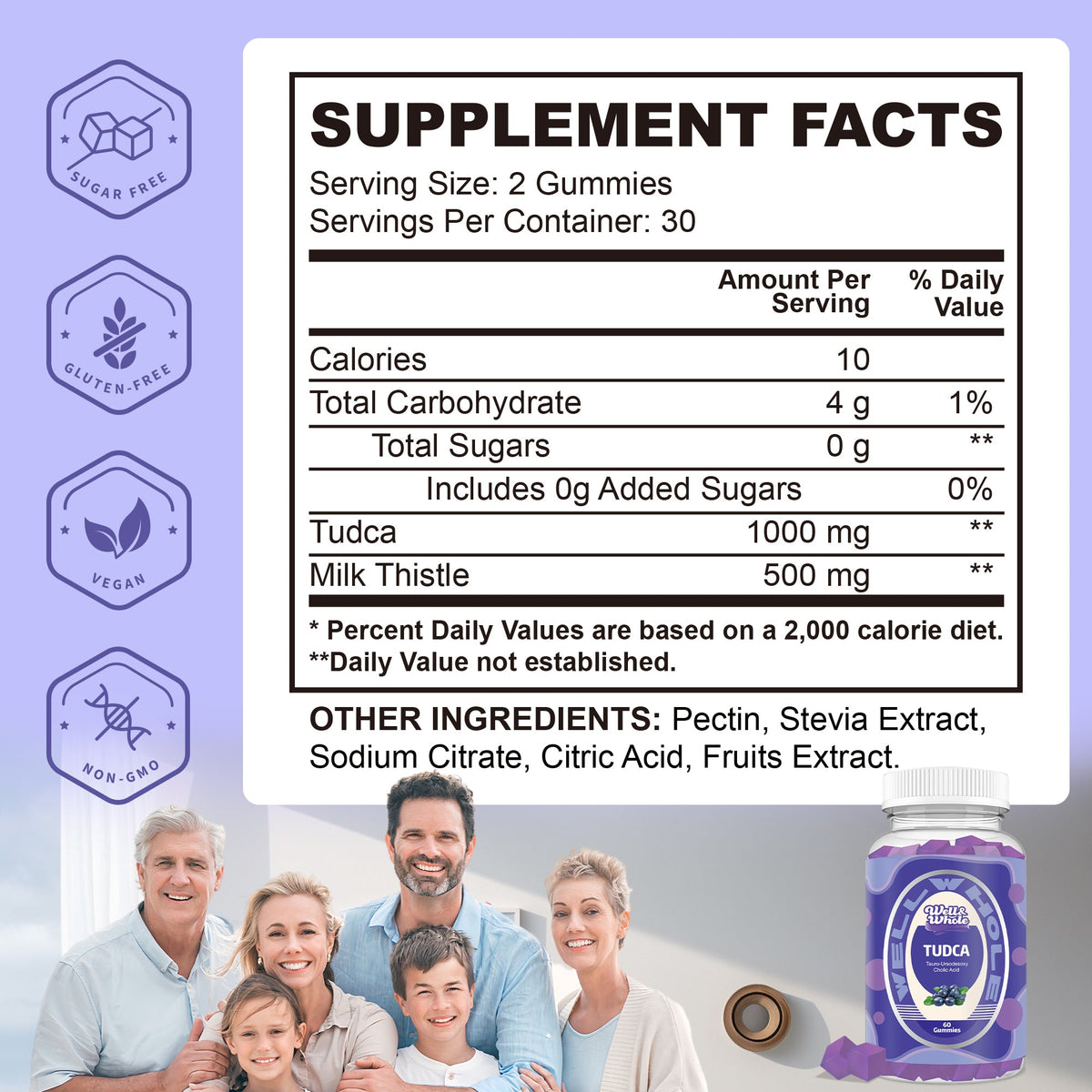 TUDCA & Milk Thistle supplement facts panel listing ingredients and serving size