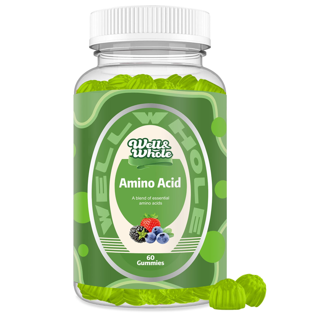 EAA Amino Acid gummies in a glass jar on a dim evening table, ShopWellWhole night ritual