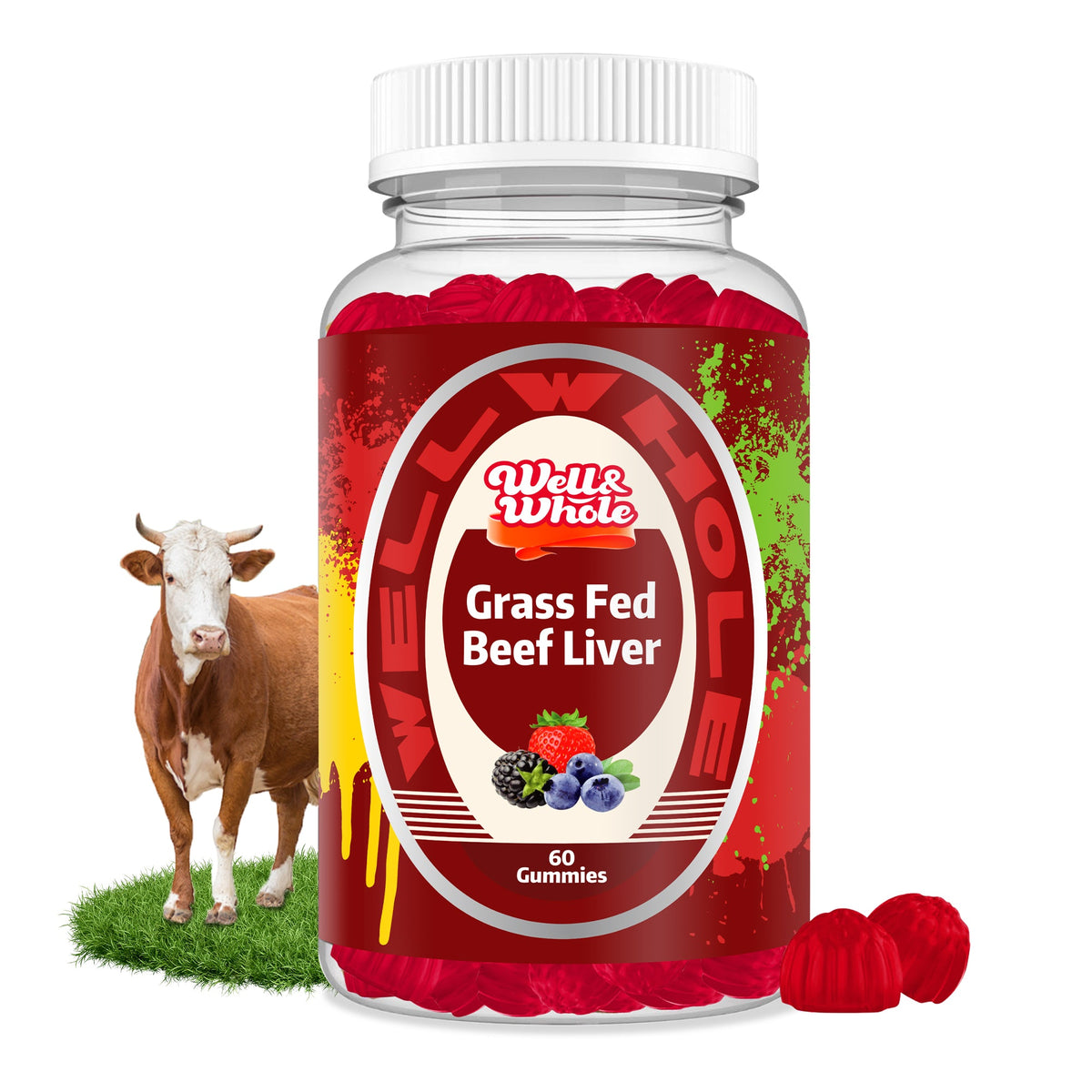Beef Liver gummies in a glass jar on a dim evening table, ShopWellWhole night ritual
