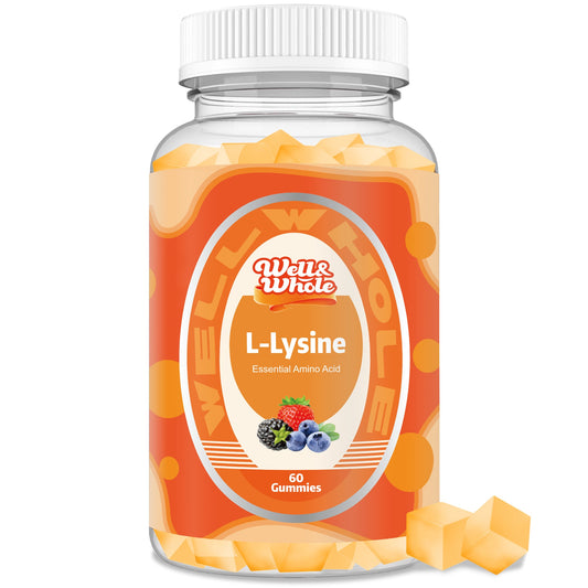 L-Lysine 1000mg gummies in a glass jar on a dim evening table, ShopWellWhole night ritual