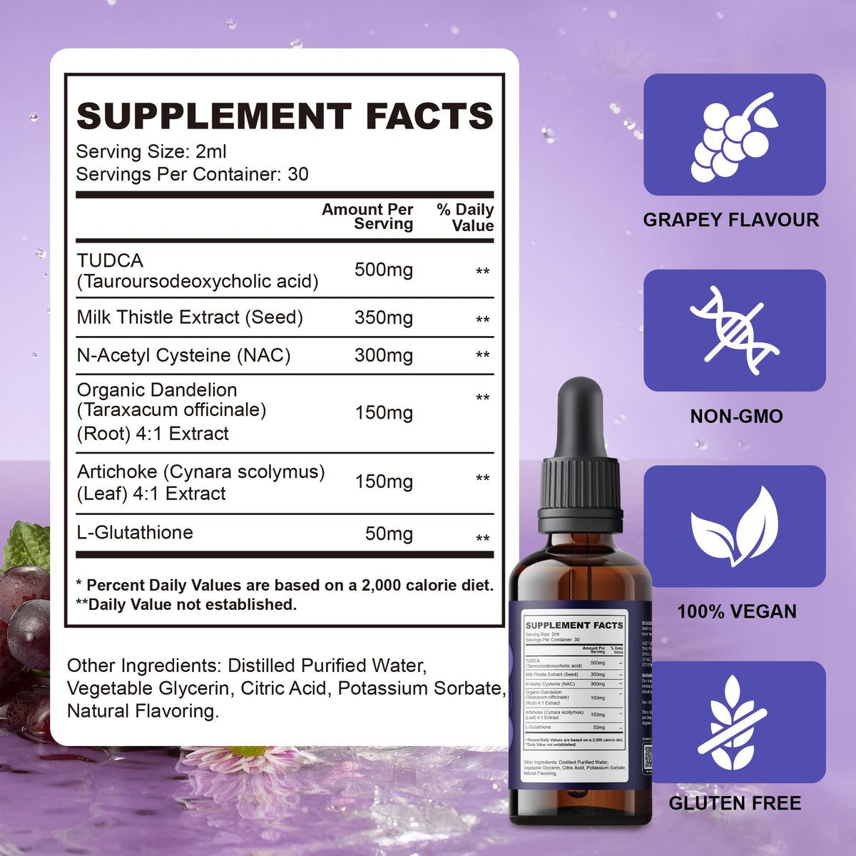 TUDCA Liver Support supplement facts panel listing ingredients and serving size