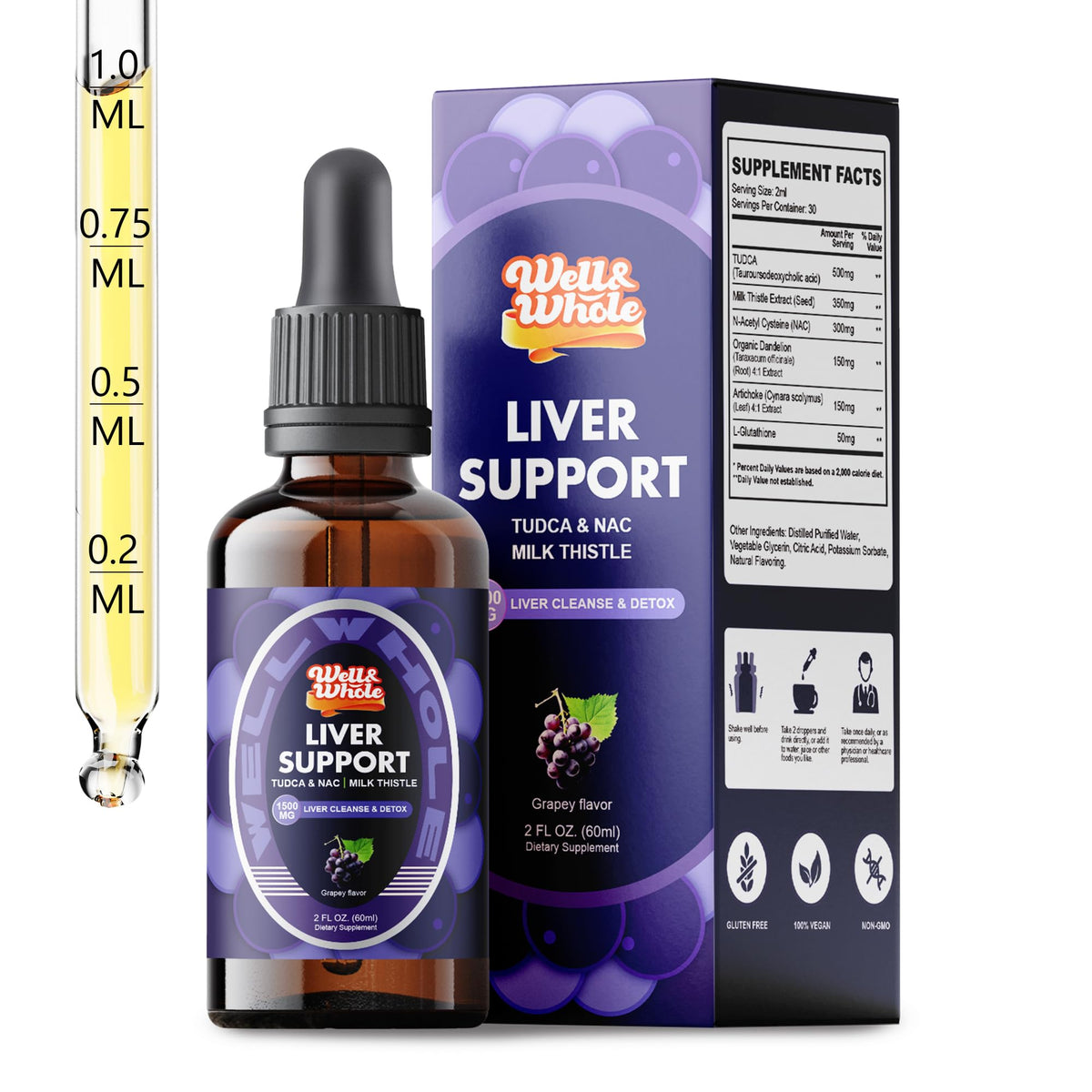 TUDCA Liver Support liquid drops bottle on a dim evening table, ShopWellWhole night ritual