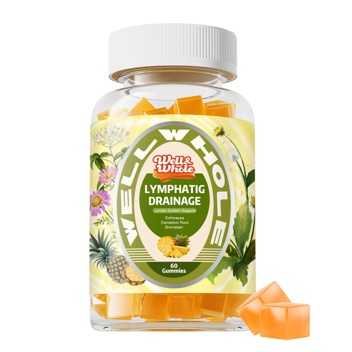 Lymphatic Drainage gummies in a glass jar on a dim evening table, ShopWellWhole night ritual
