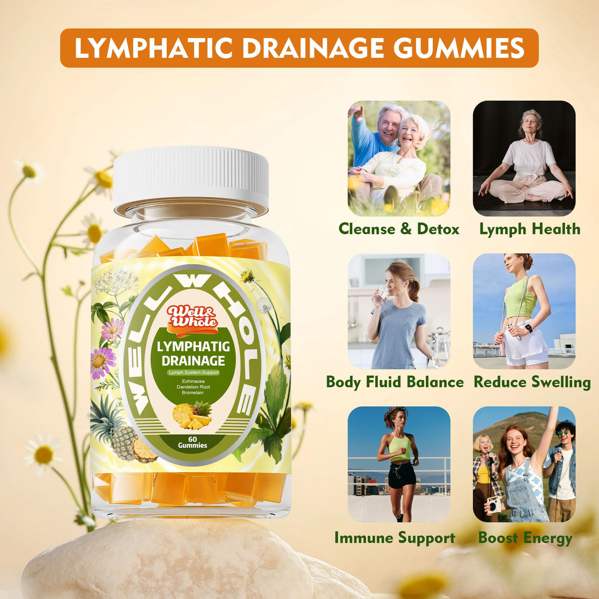ShopWellWhole Lymphatic Drainage gummies beside a warm lamp during the evening ritual