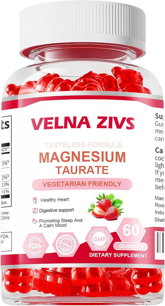 Magnesium Taurate gummies in a glass jar on a dim evening table, ShopWellWhole night ritual