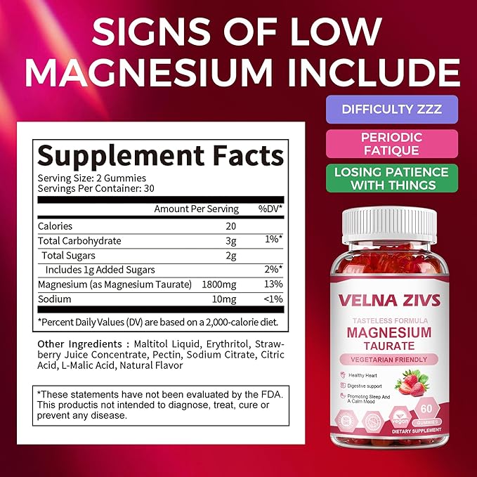 Magnesium Taurate supplement facts panel listing ingredients and serving size