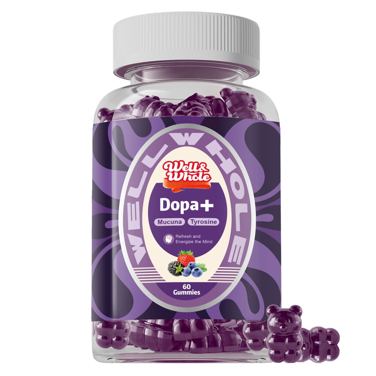 Dopamine Gummies gummies in a glass jar on a dim evening table, ShopWellWhole night ritual