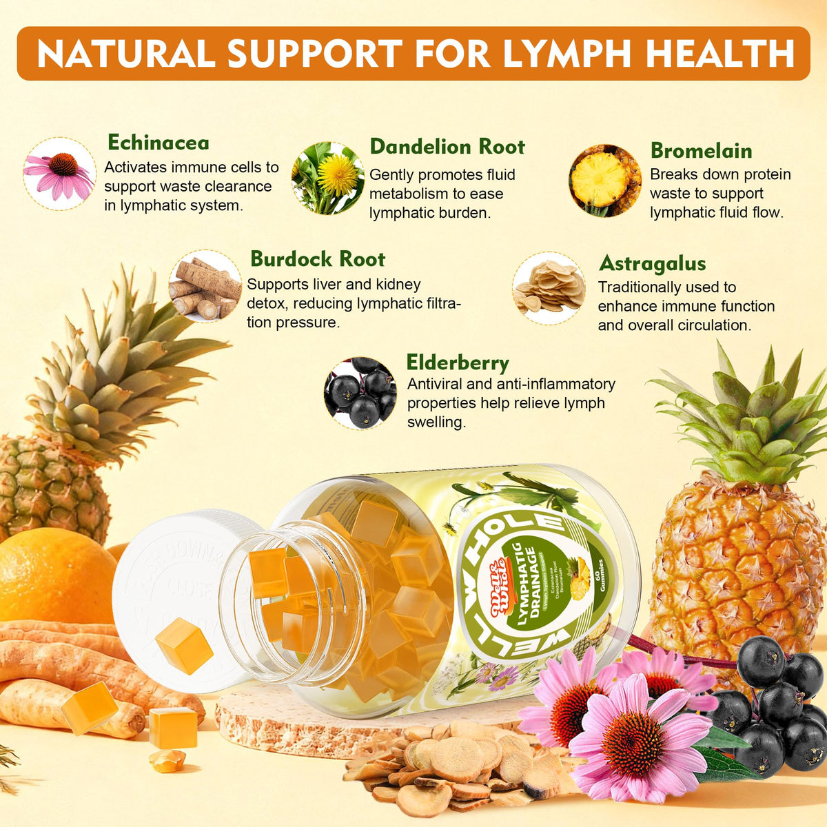 Lymphatic Drainage gummies held in one hand before the evening wind-down