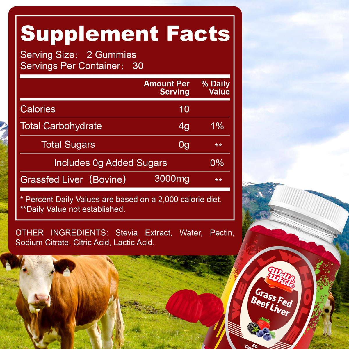 Beef Liver supplement facts panel listing ingredients and serving size
