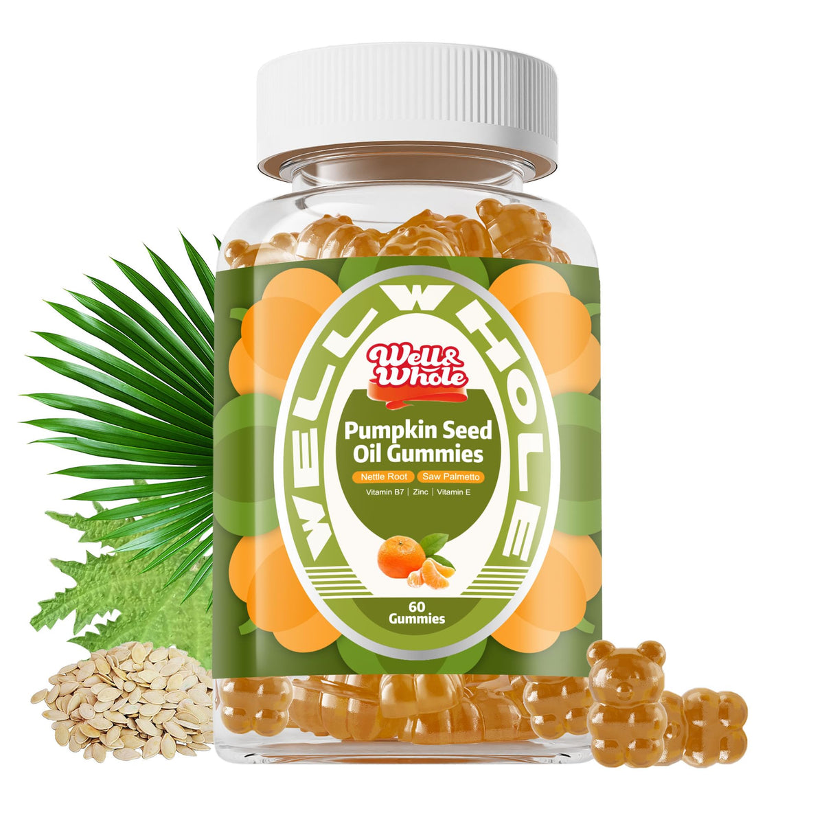 Pumpkin Seed Oil gummies in a glass jar on a dim evening table, ShopWellWhole night ritual