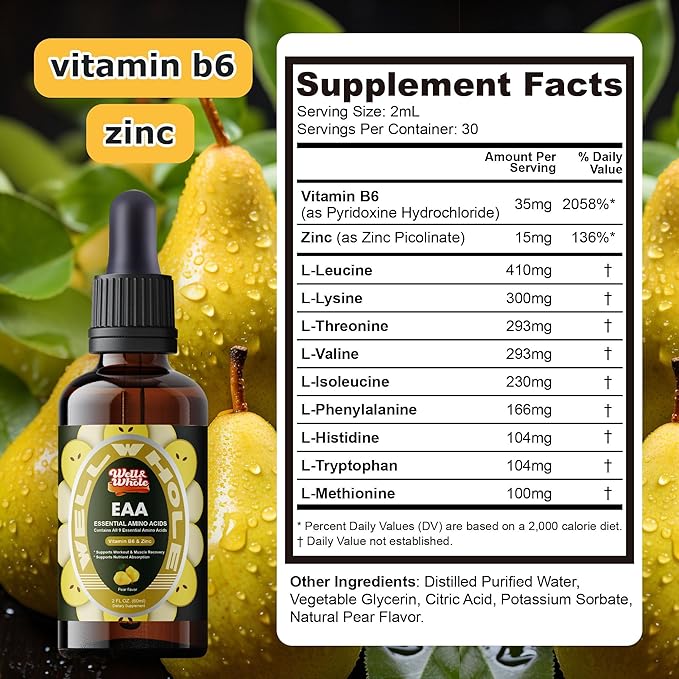 EAA Liver Support supplement facts panel listing ingredients and serving size